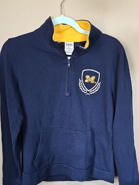 PINK Victoria's Secret Navy Yellow U Of Michigan Wolverines Quarter-Zip Pullover